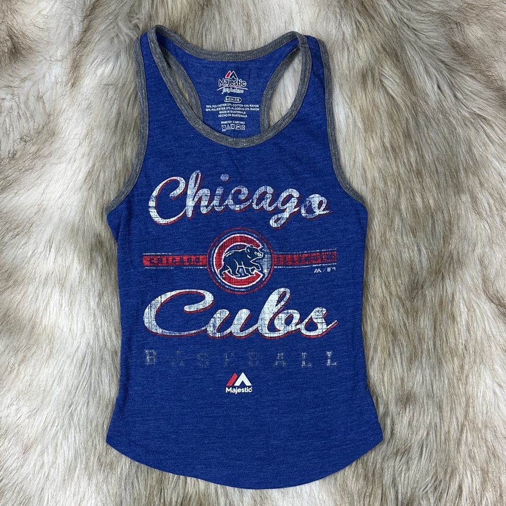 Chicago Cubs Tank Top Girls Small 7/8 Majestic Blue Racerback MLB Youth